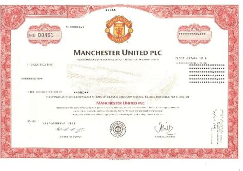 manchester united stock certificate